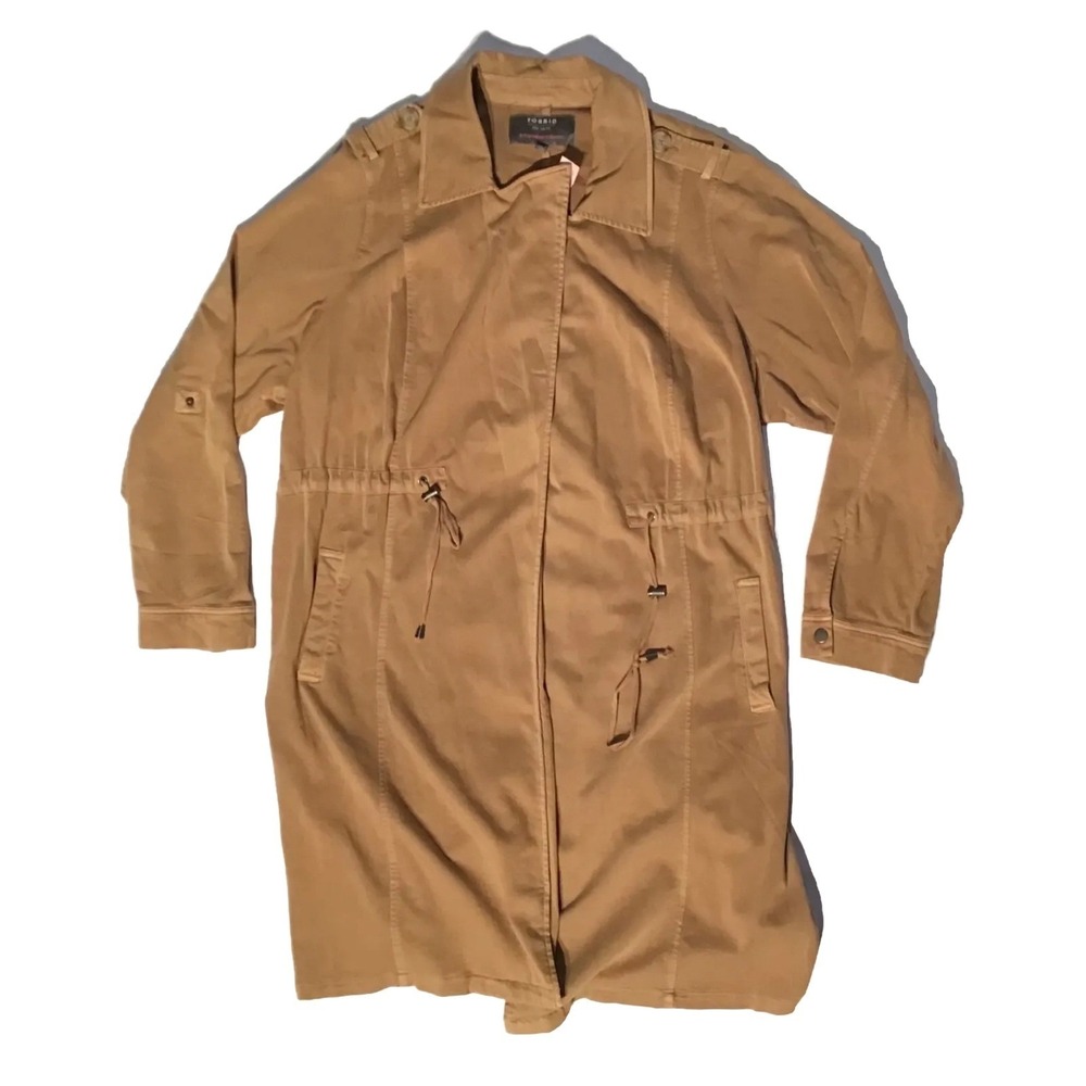 Torrid Womens Tan‎ Brown Cotton Twill Drawstring Waist Trench Coat Jacket Size 3